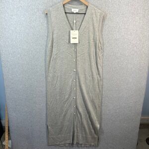 Bohme Grey Longline Knit Cardigan Vest Button Front Midi‎ Dress XL NEW